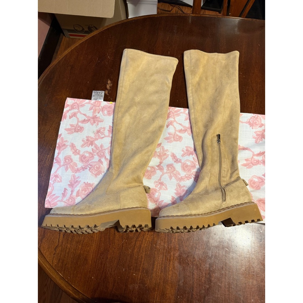 Vince Camuto Melleya Tan Faux Suede Over The Knee Lug Sole Boots VC-MELLEYA 7M